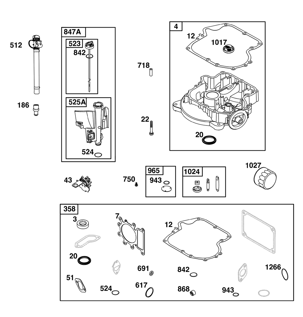 Crankcase Cover/Sump And Lubrication Group Diagram and Parts List for 31R977-0107-B5 200000 - 399999 Briggs and Stratton Engine